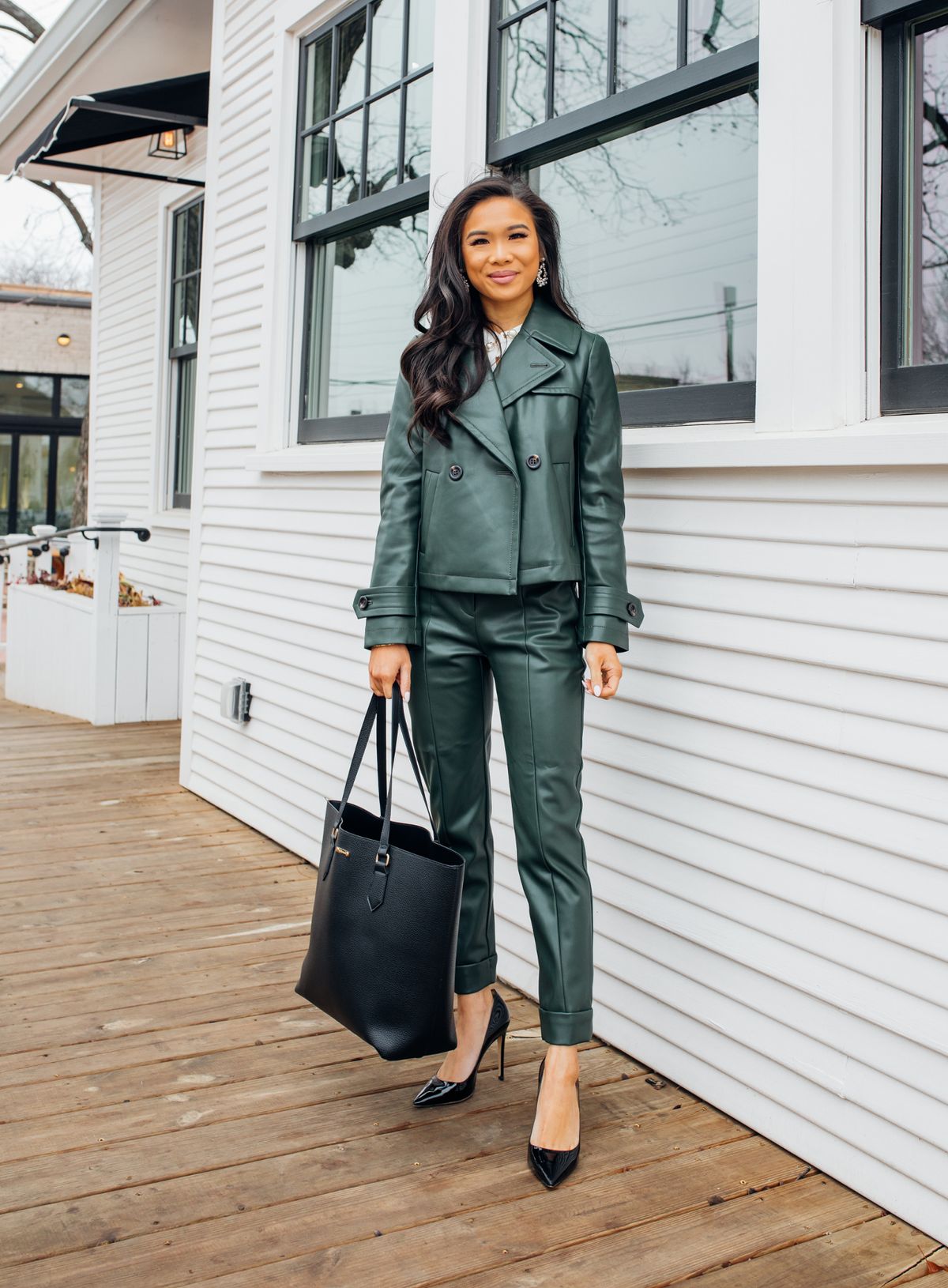 Chic Faux Leather Jumpsuit  Wearing Faux Leather In Fall